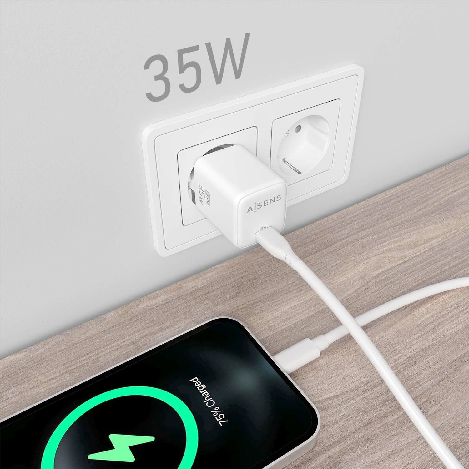 Aisens Cargador Gan 35w - 1xusb-C Pd3.0 Qc4.0 - Blanco