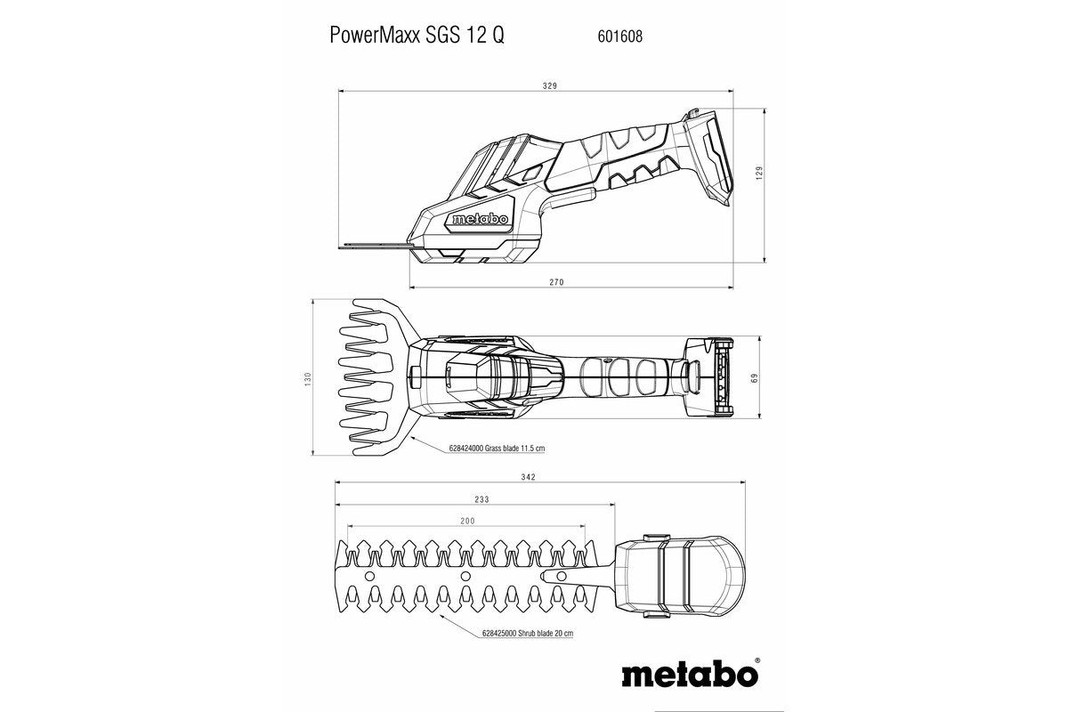 Metabo Powermaxx Sgs 12 Q (601608850) Tijera Cortasetos Y Cortacésped De Batería