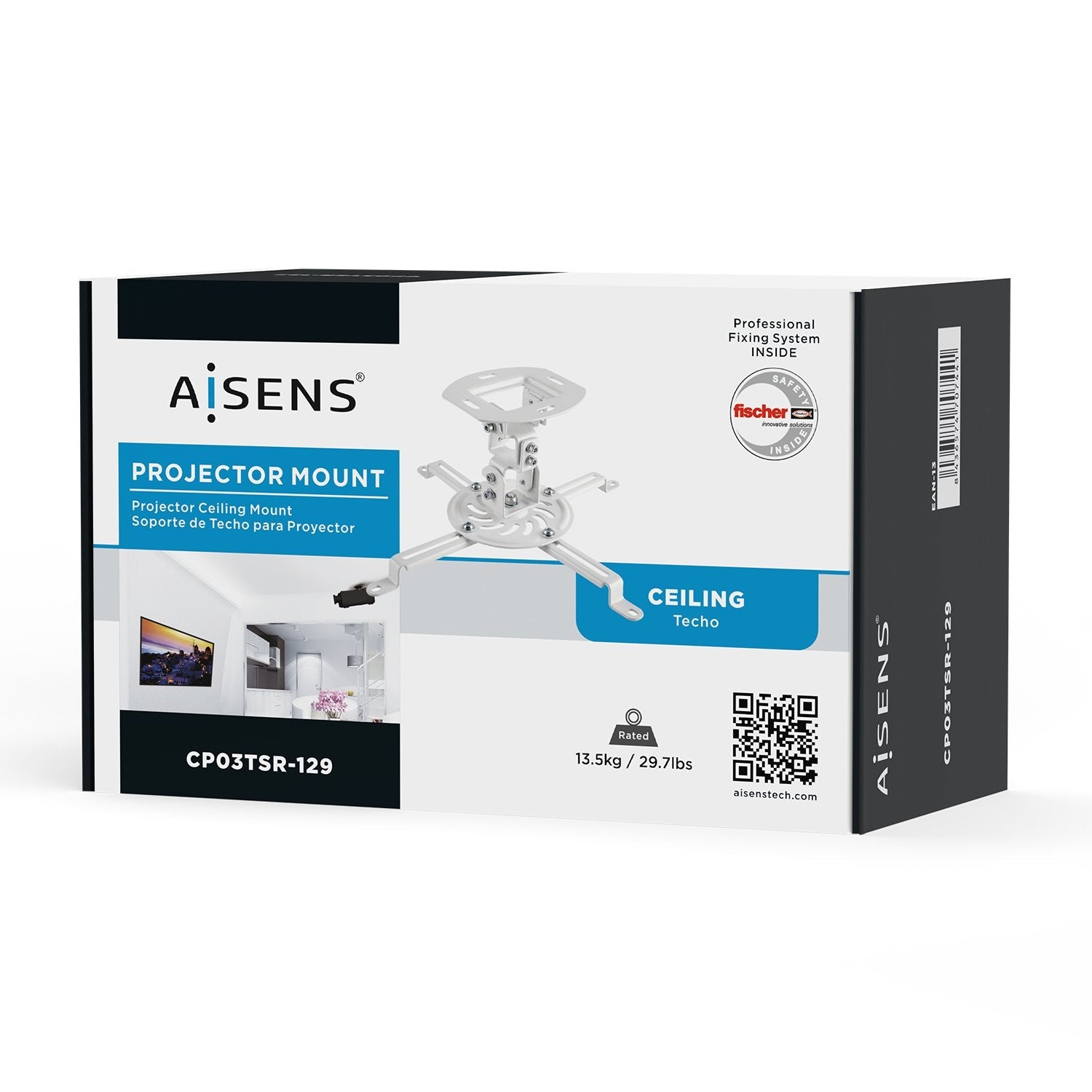 Aisens Soporte Universal Giratorio - Inclinable De Techo Para Proyector - Hasta 13.5kg - Blanco