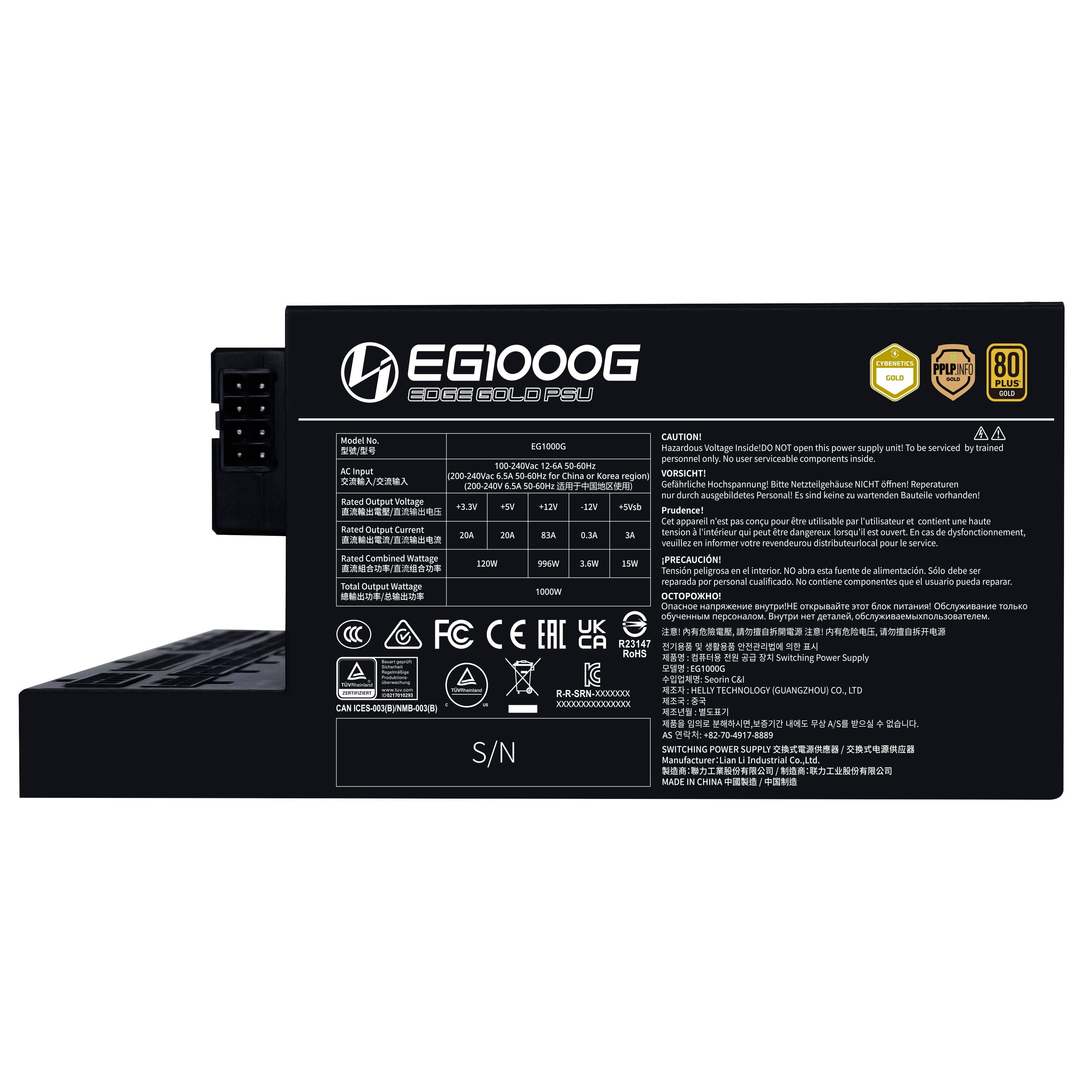 EAN 4718466016034 - Lian Li EG1000G unidad de fuente de alimentación 1000 W 24-pin ATX SFX Negro imagen 9