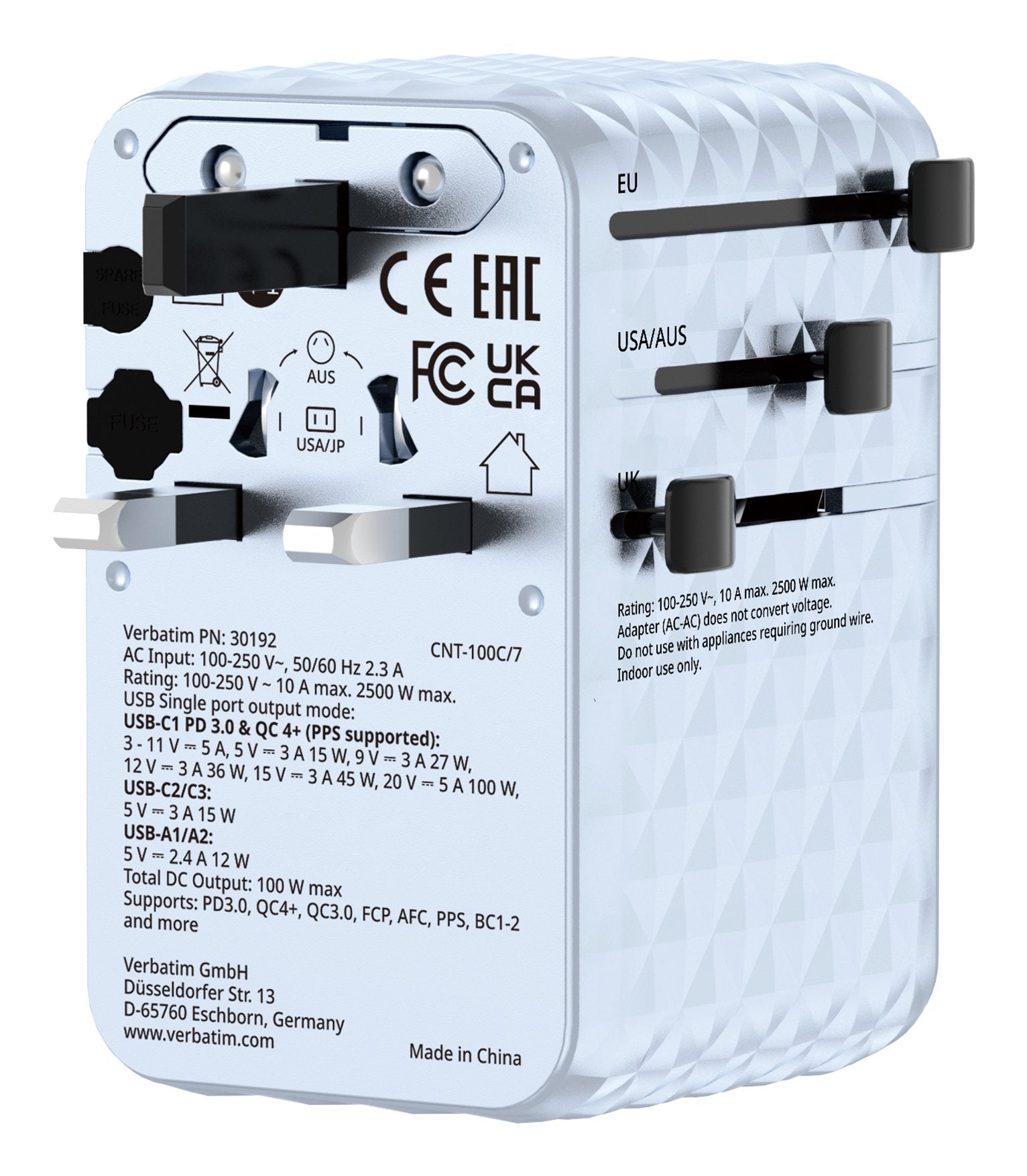 EAN 23942301929 - Verbatim 30192 cargador de dispositivo móvil Universal Azul Corriente alterna Carga rápida Interior imagen 5