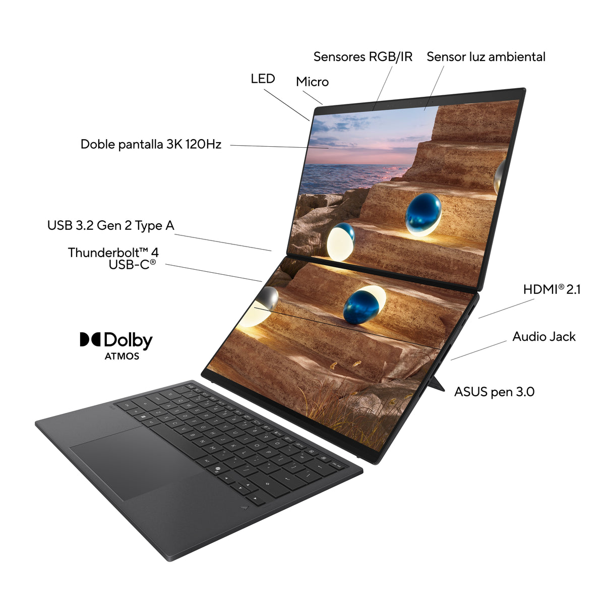 Portátil Convertible Asus Zenbook Duo Oled Ux8407aa-Sn504w Intel Core Ultra 9-386h 32gb 1tb Ssd 14' Táctil Win11