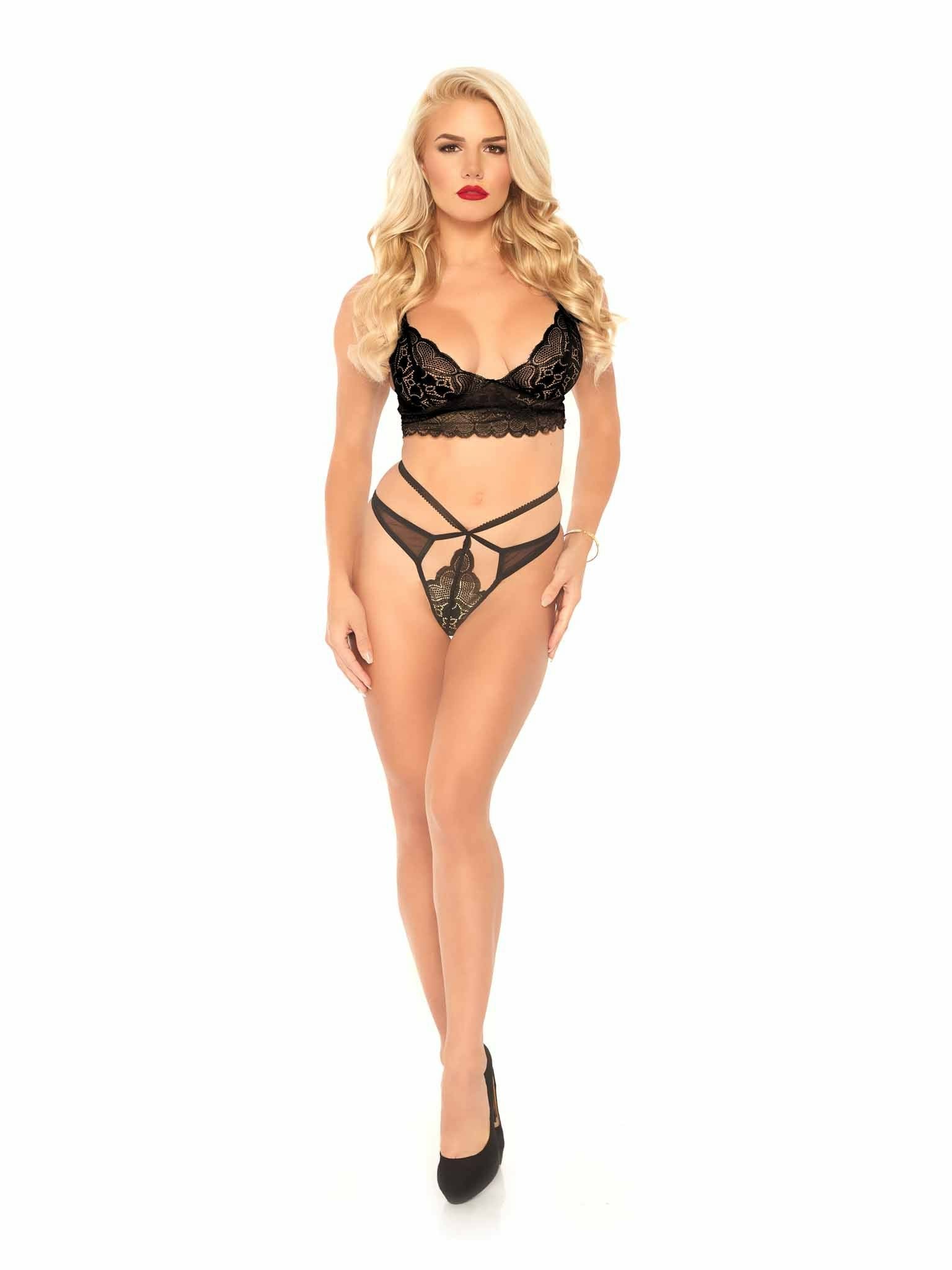 Leg Avenue - Set 2 Piezas Con Tanga Doble Tiranta M/L Negro
