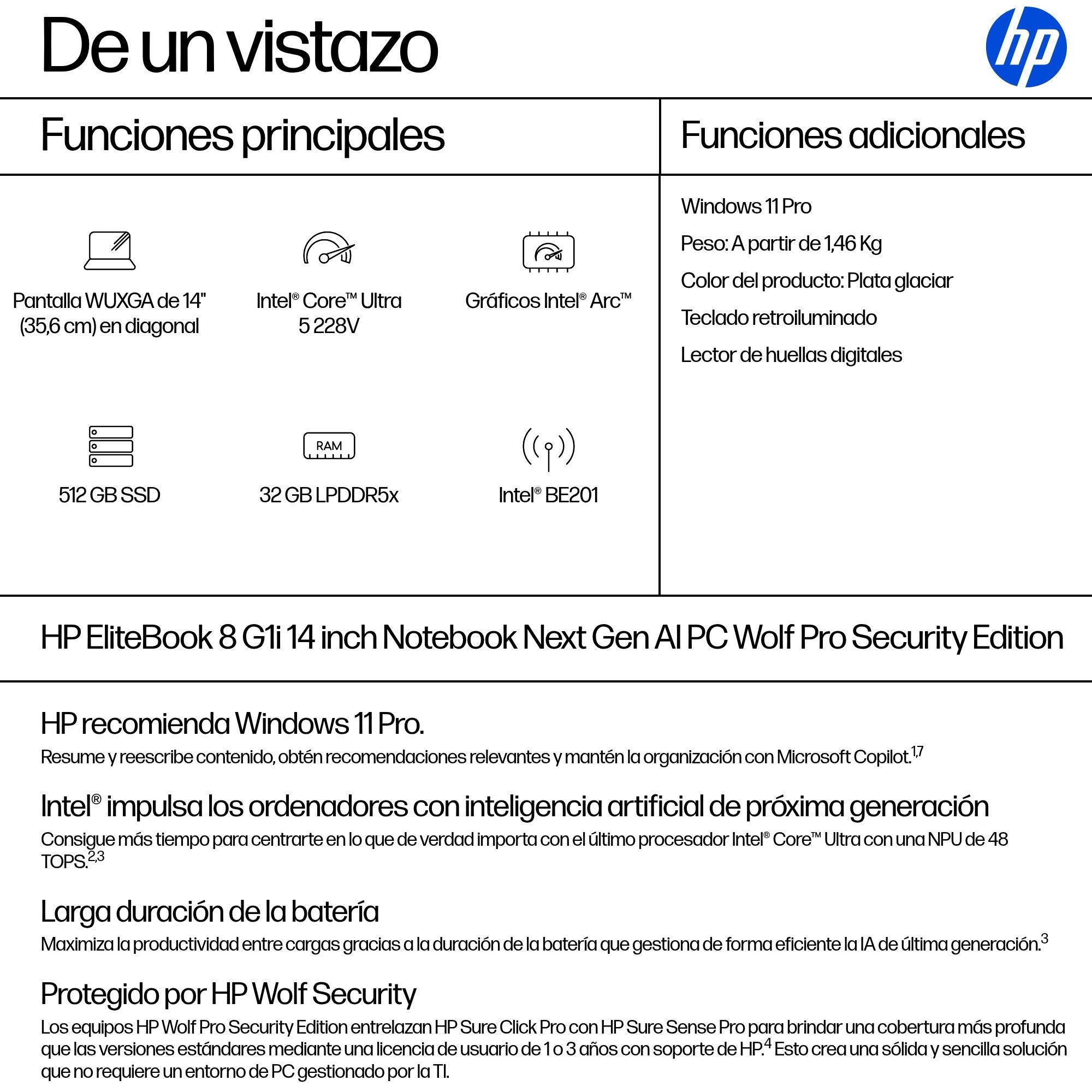 EAN 0199251415487 - HP EliteBook 8 G1i 14 inch Notebook Next Gen AI PC Wolf Pro Security Edition Copilot+ PC Intel Core Ultra imagen 3