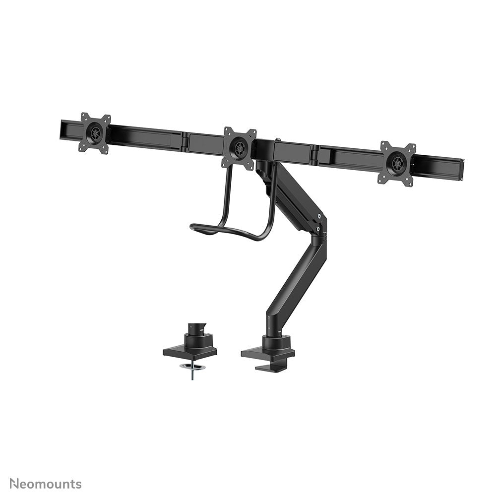 Newstar Monitor Triple-Deskmount With Crossbar 17-24inch Full Motion Gasspring Tilt Rotate Swivel Grommet/Clamp Black