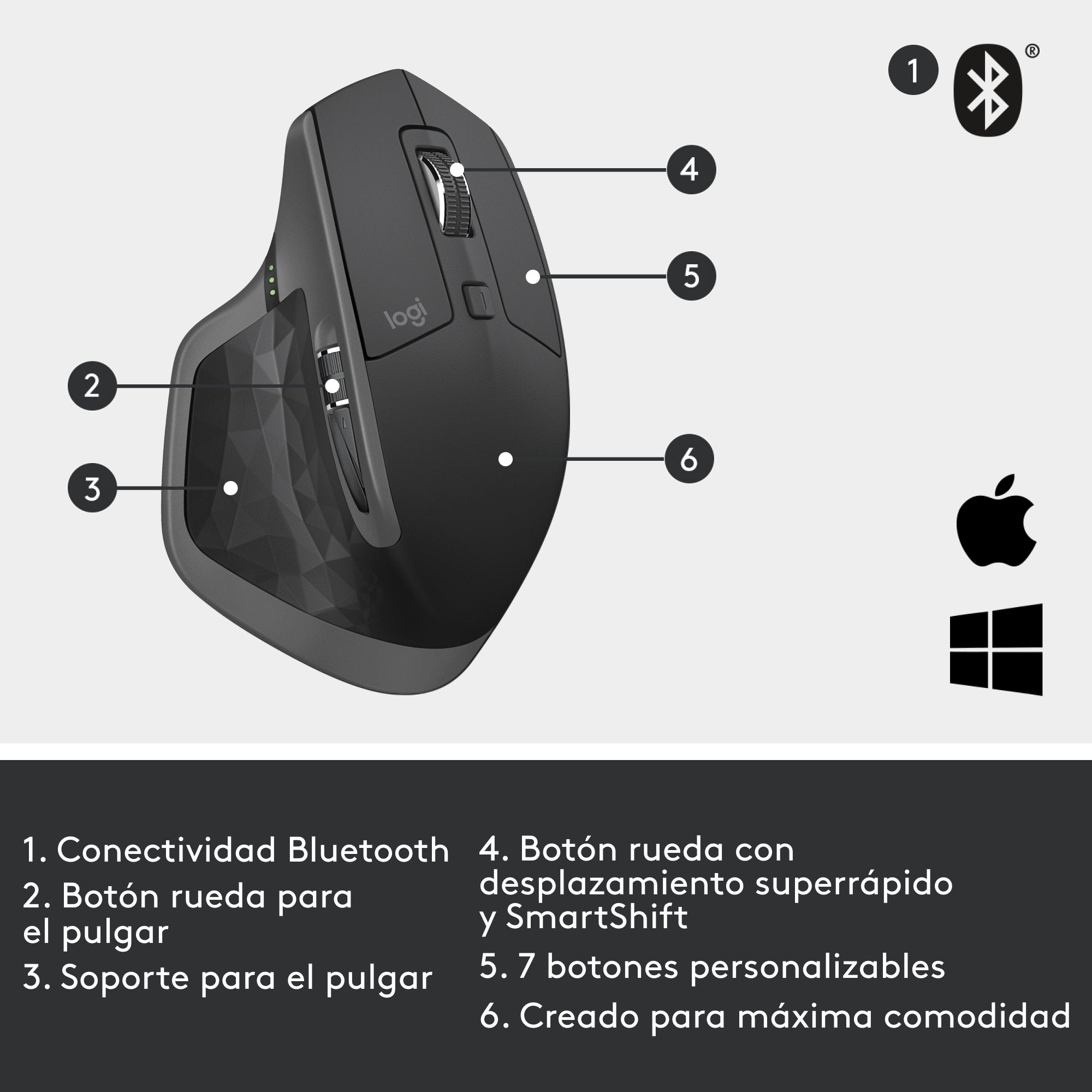 Ratón Inalámbrico Por Bluetooth Logitech Mx Master 2s Batería Recargable Hasta 4000 Dpi