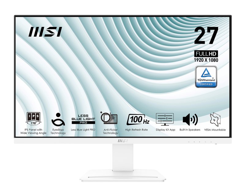 Monitor  Msi Pro Mp273awde  (27 Pulgadas), Blanco, Fullhd, Ips, Eye-Q Check, Panel 100hz 9s6-3pb4ch-094