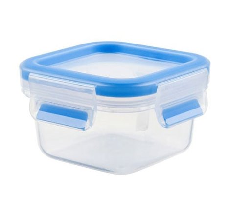Emsa Clip & Close Conservador Hermético De Plástico Cuadrado, Higiénico, No Retiene Olores Ni Sabores 100% Libre De Bpa, Transparente Y Azul 0,2 Litros 508535