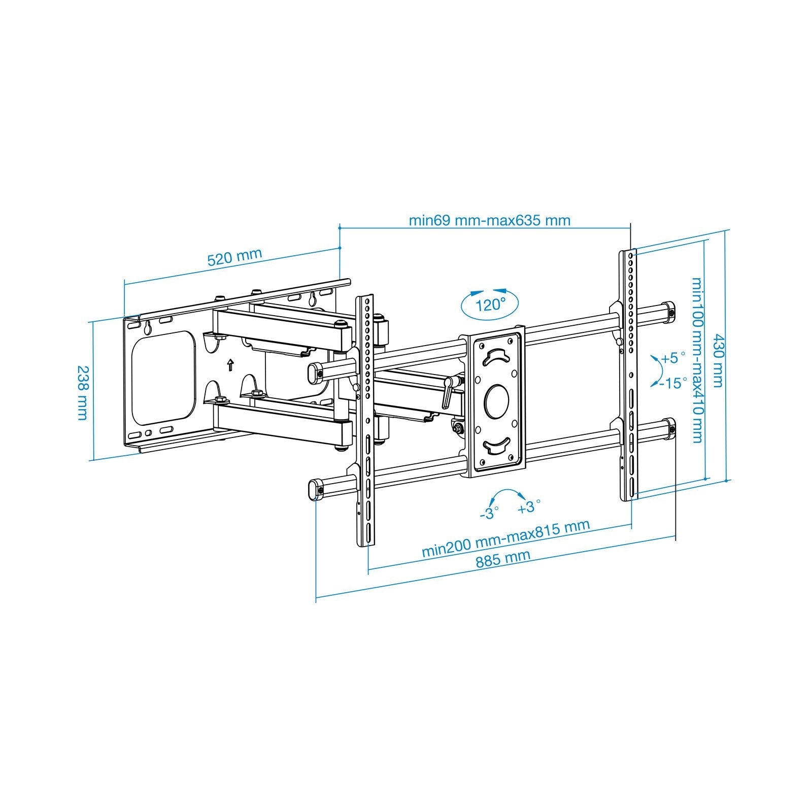 Tooq Soporte De Pared Con Doble Brazo Articulado Para Tv De 37"-90" - Giratorio E Inclinable - Peso Max 75kg - Vesa