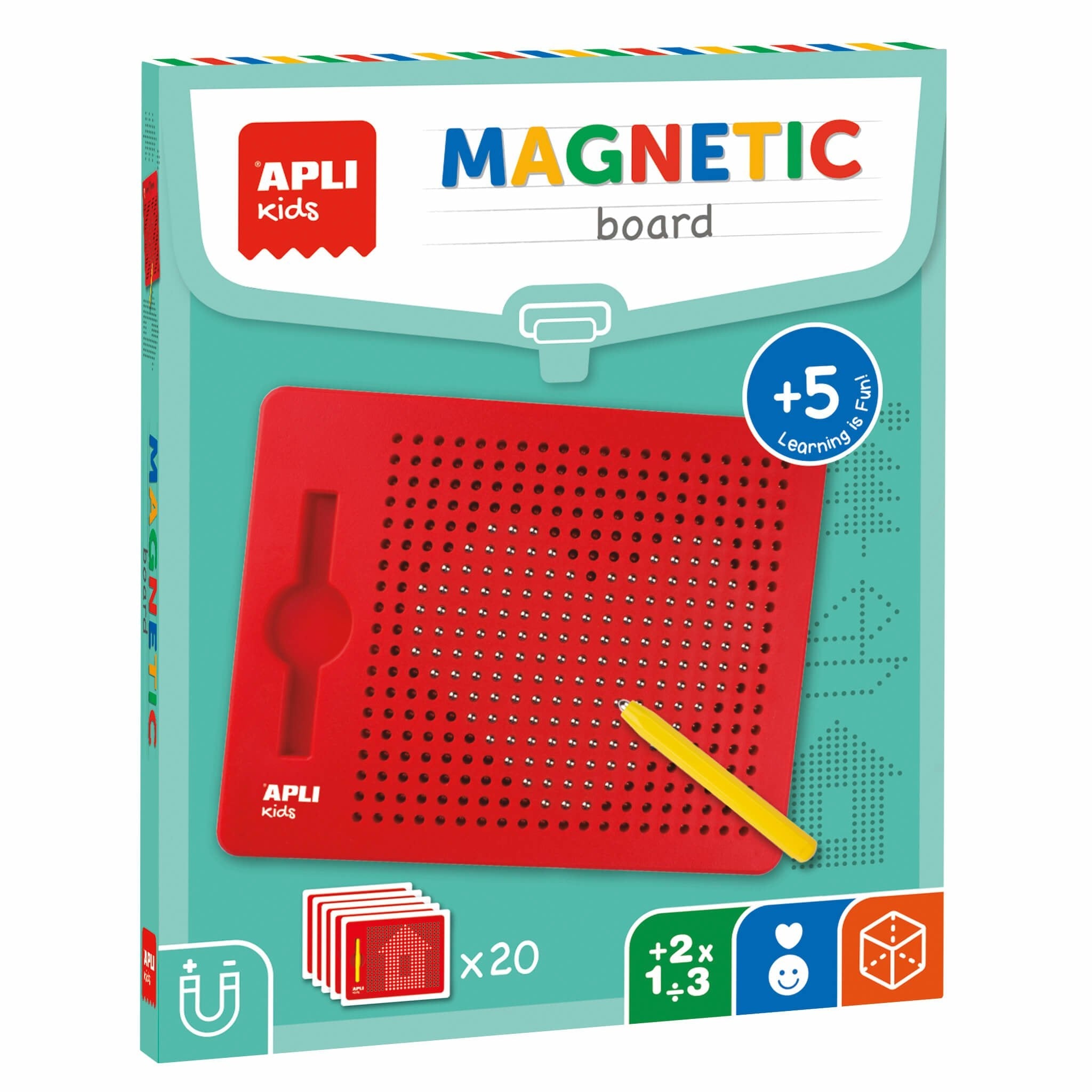 Pizarra Magnética Apli Kids 17536 Roja 215*12*170mm  Lápiz Amarillo 10 Fichas Para Niños Mayores 5 Años