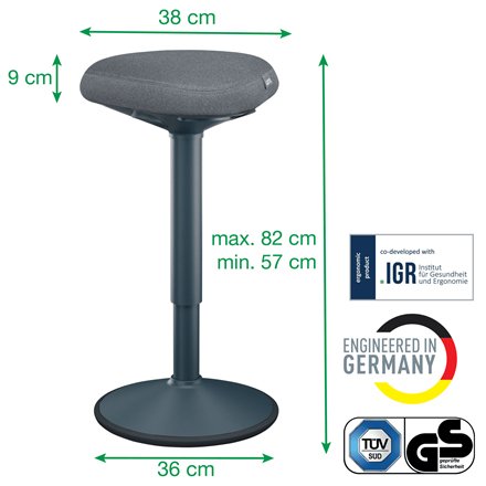 Leitz Ergo Active Mehhocker Con Komfortsitz Dunkelgris