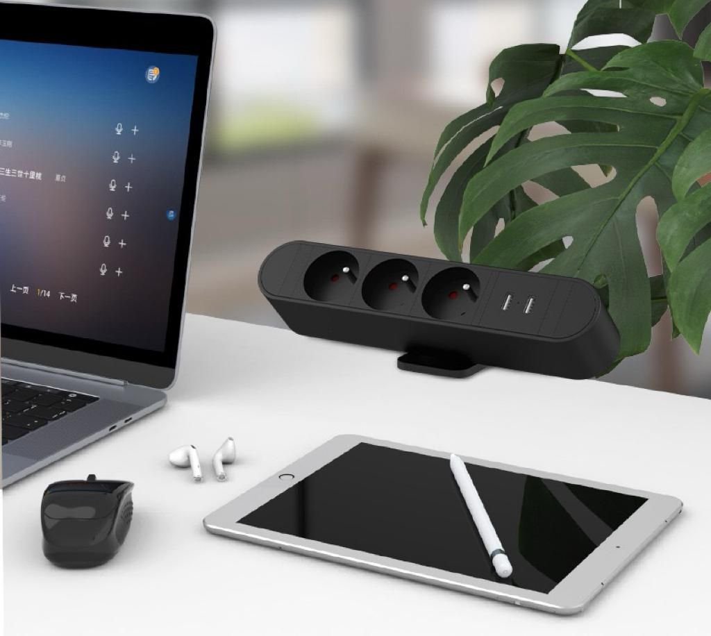 Multi Desktop Power Socket 3  Ways French, 1 X Usb-A, 2 X