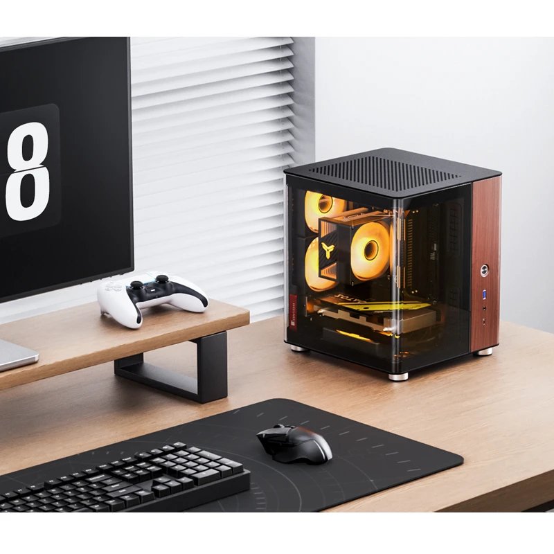 Jonsbo Tk-0 Pc Carcasa, Mini-Tower, Mini-Itx, Tempered Glass, Madera - Negro