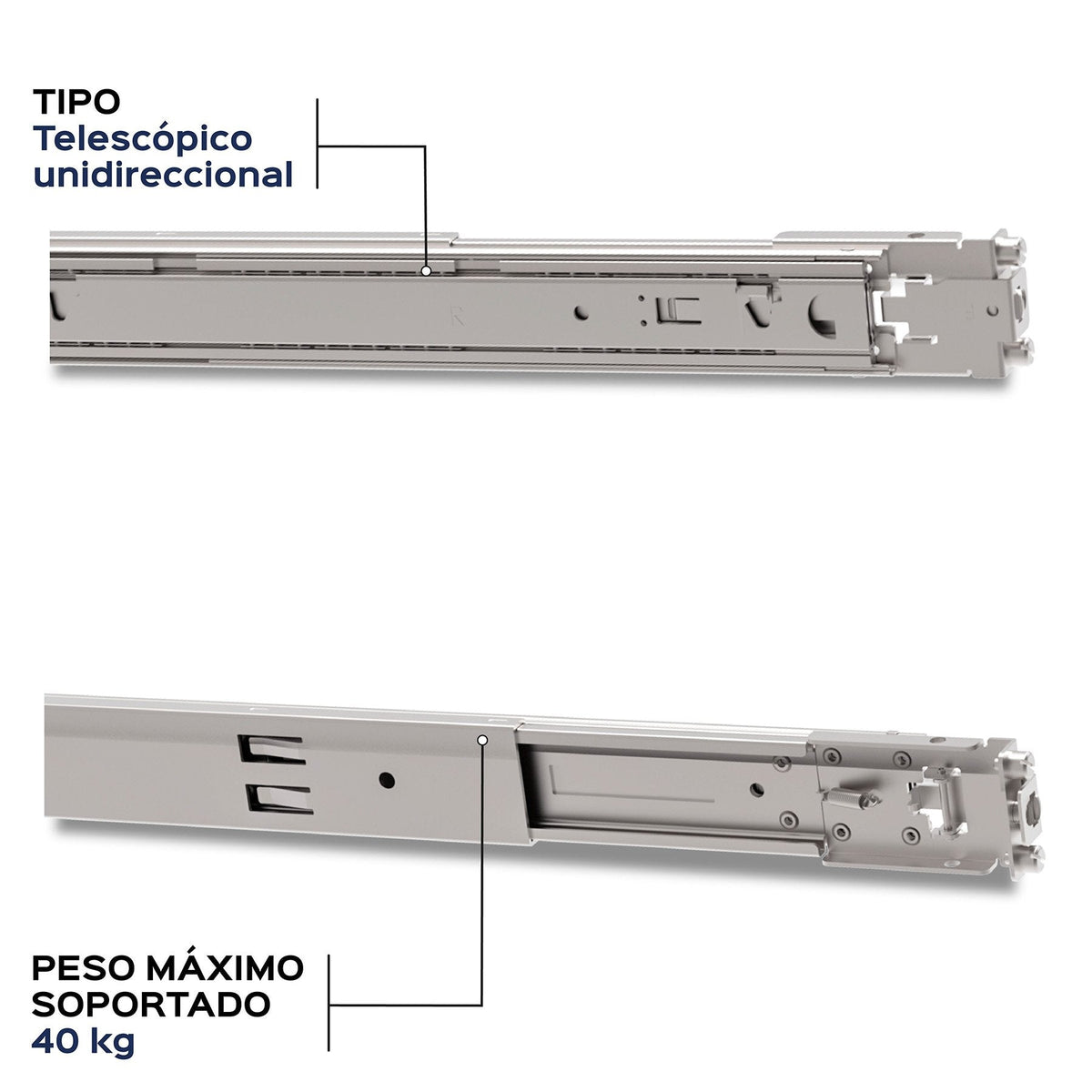 Kit De Railes Unykach Uk514208g4 Para Caja Rack 2u Material Acero Hasta 40kg Sistema Telescopico Pla