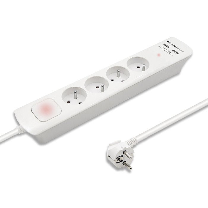 Qoltec 50282 Surge Protector 4 Sockets 2 X Usb 1.8m White
