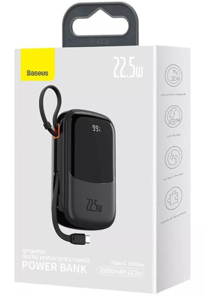 Baseus Power Bank 20000 Mah 22.5w Qpow Pro With Cable Type-C Built-In Black Ppqd060301