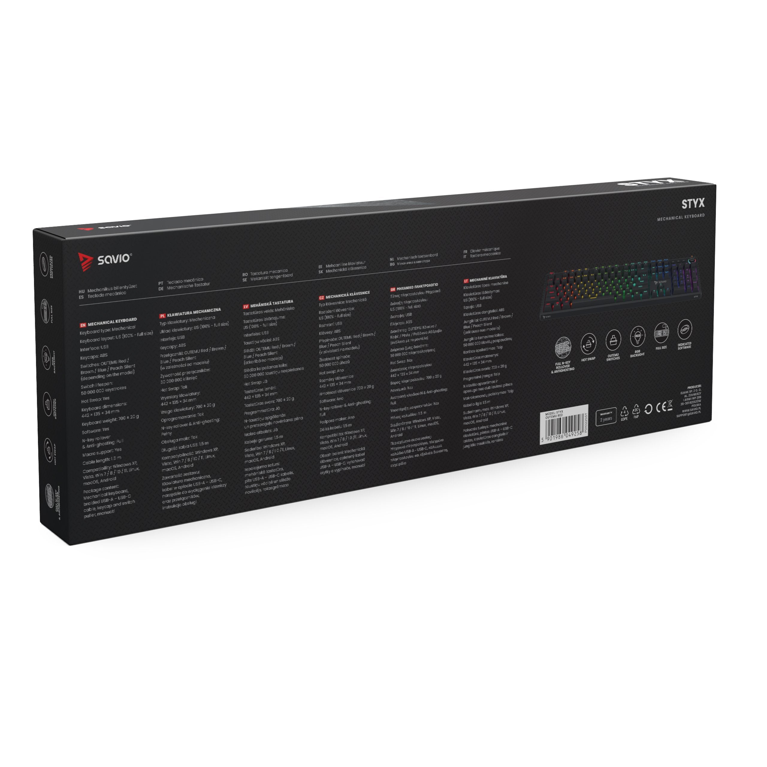 Savio Styx Teclado Mecánico Outemu Peach Silent, Hot Swap, Rgb