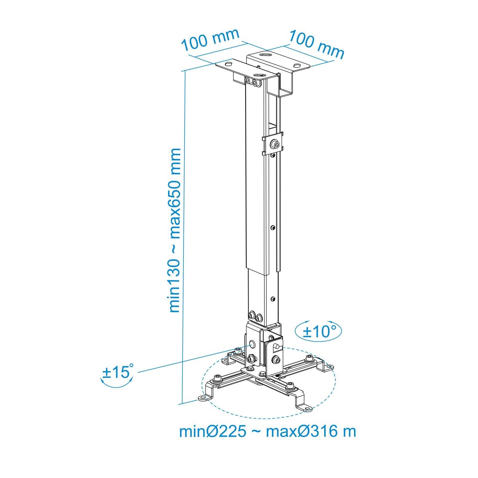 Tooq Soporte Universal De Techo Para Proyector - Inclinable Y Giratorio - Peso Max 20kg - Negro