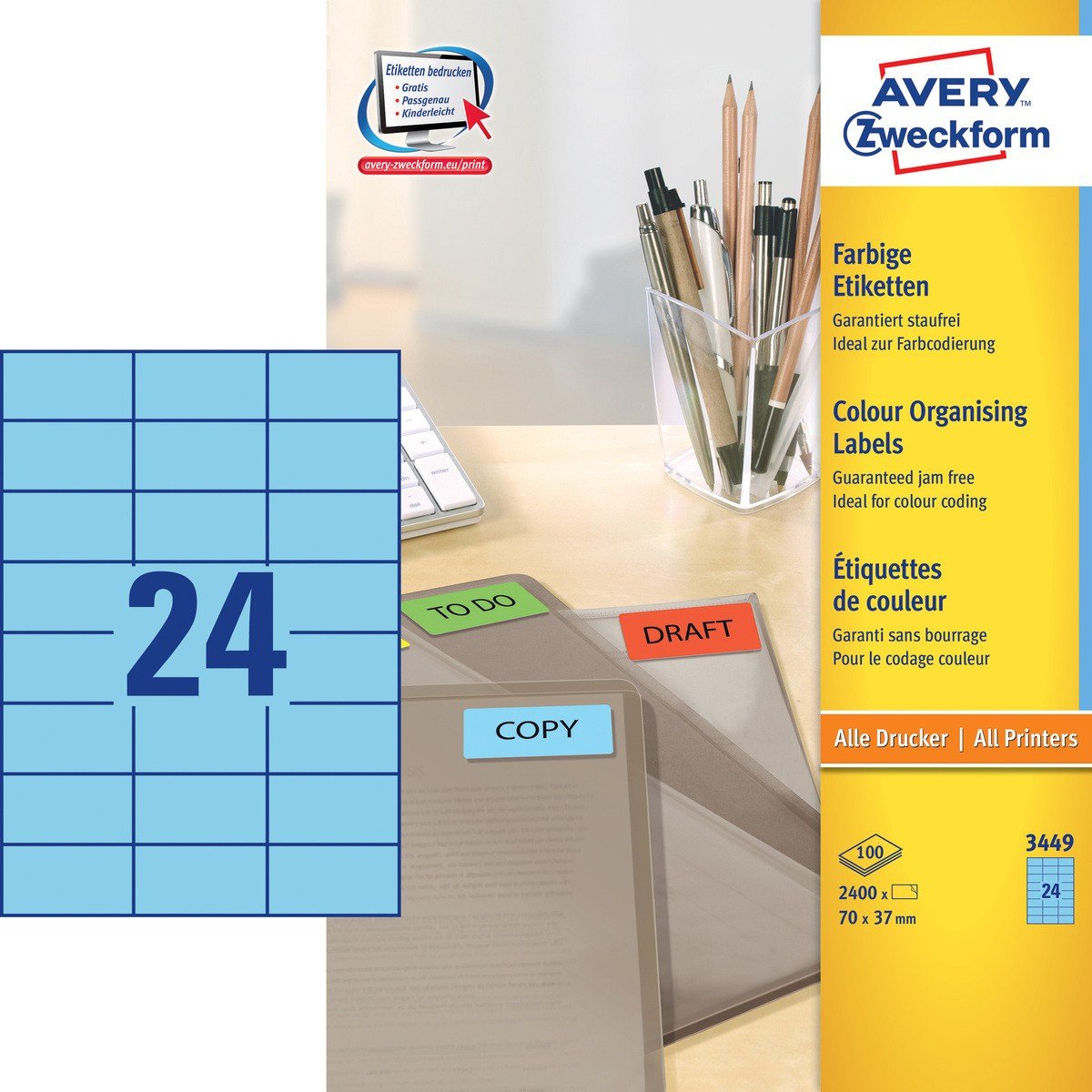 Avery Zweckform Etiquetas 3449 Azul 70,0 X 37,0 Mm