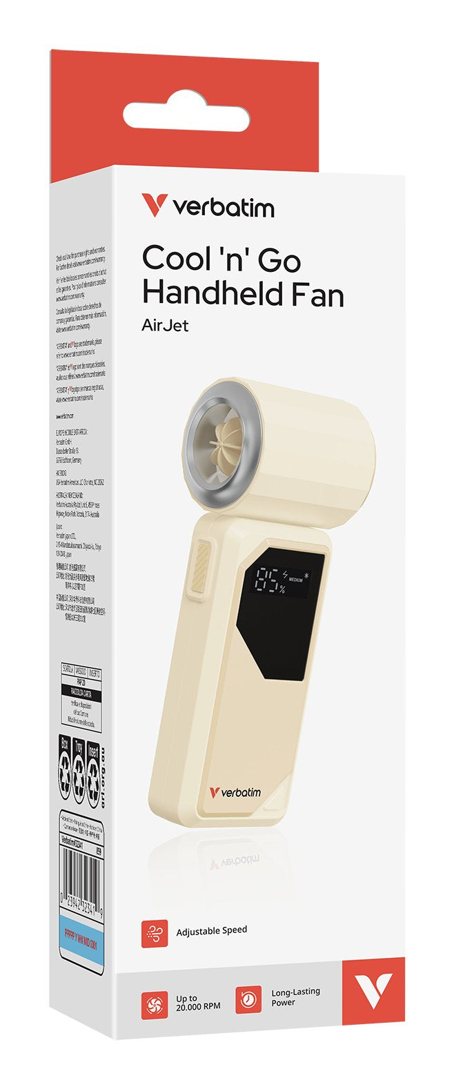 Verbatim Cool`N`Go Airjet Handheld Fan White/Silver  32341