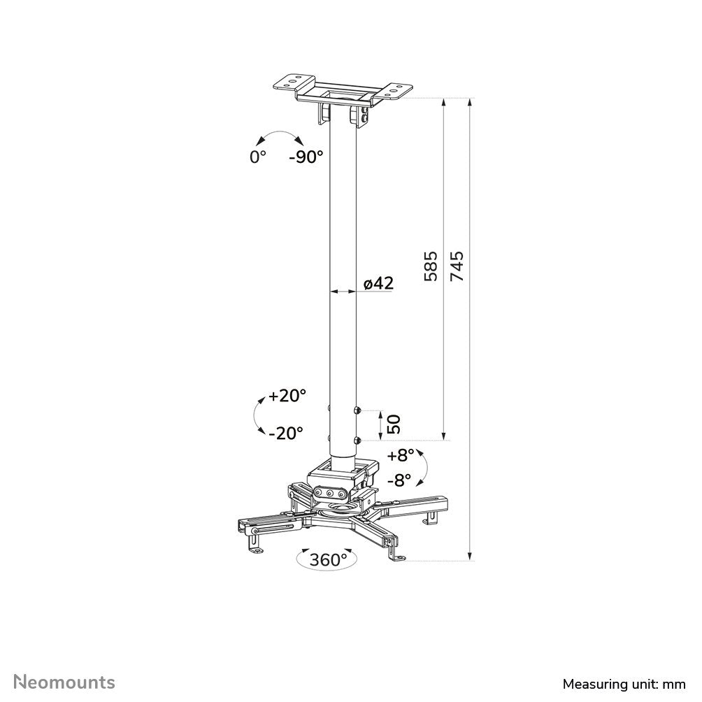 Soporte De Techo Universal Para Proyectores, Regulable En Altura (74,5-114,5 Cm) 35kg Cl25-550bl1 Neomounts