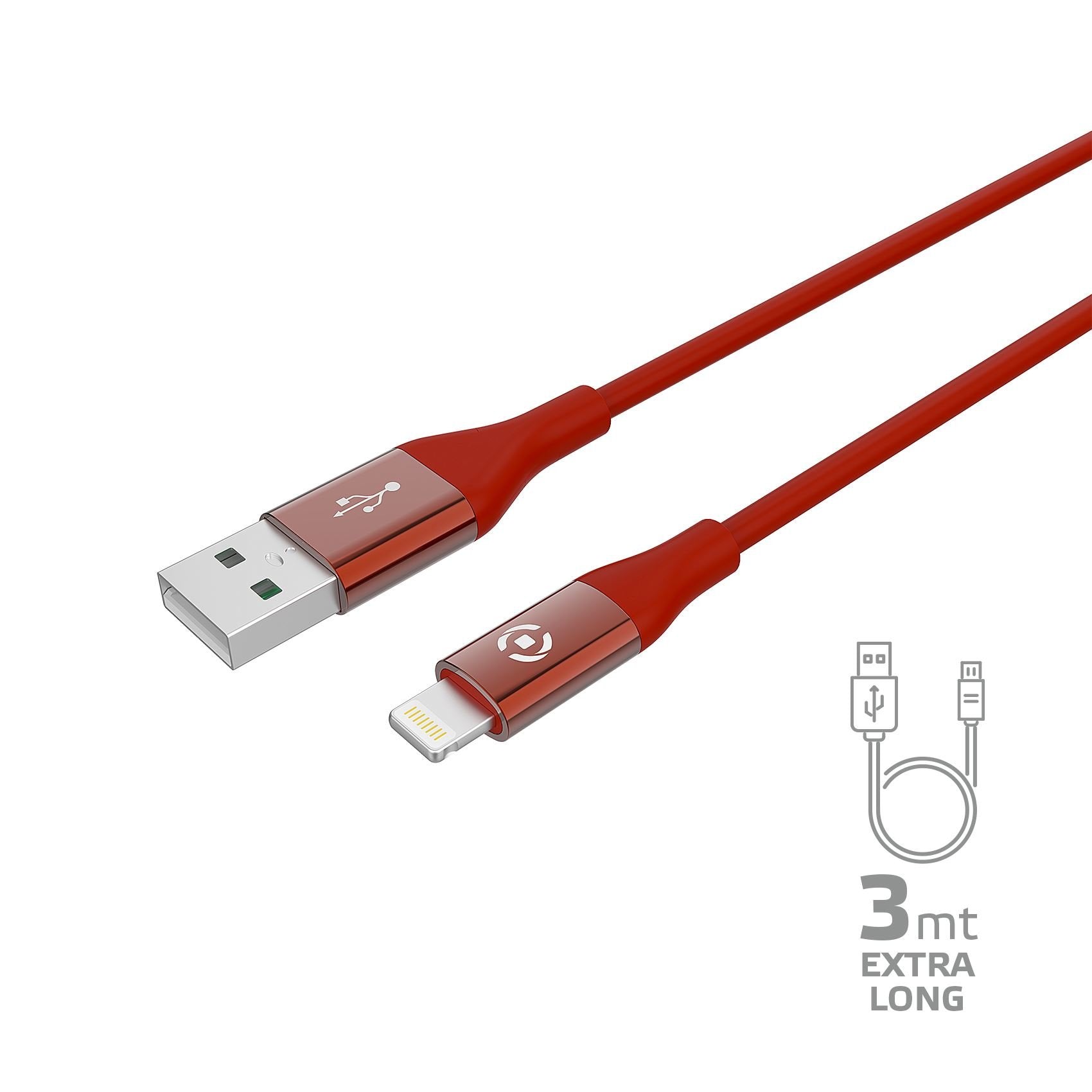 Data Cable Lightning Celly (M.F.I) Usblightcol3mrd 3mt Red