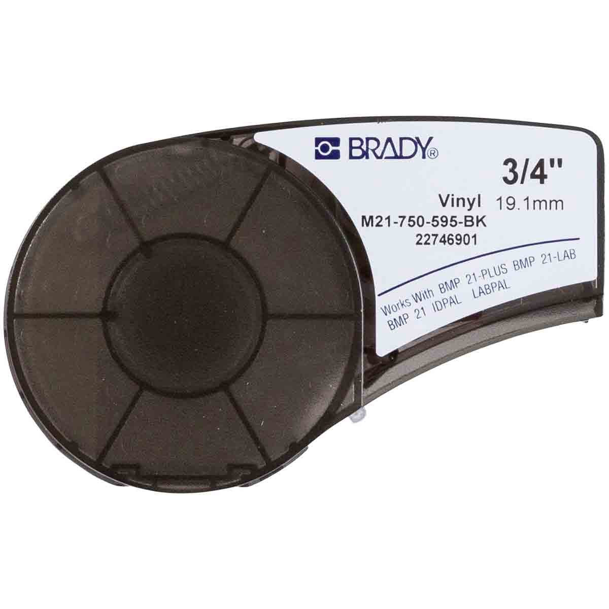 Brady M21-750-595-Bk Cinta De Etiquetas Original Vinilo - Texto Blanco Sobre Fondo Negro - Ancho 19,1mm X 6,40m