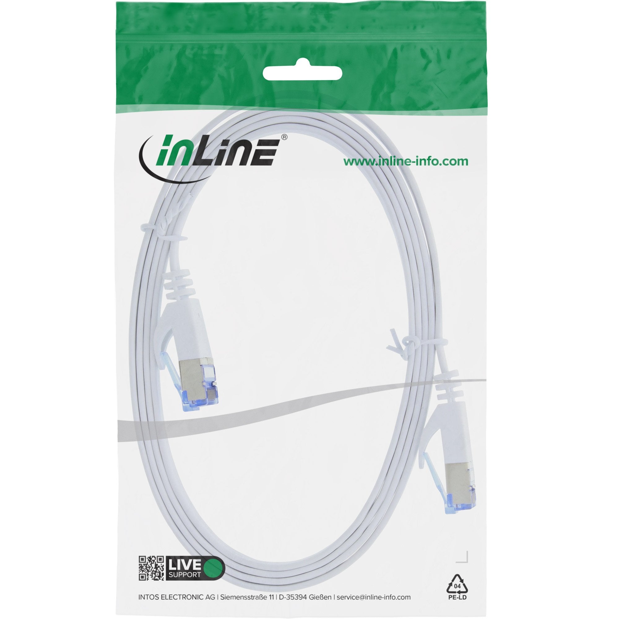 Cable De Red  Plano Inline, U/Ftp, Cat.6a, Blanco, 0,5 M