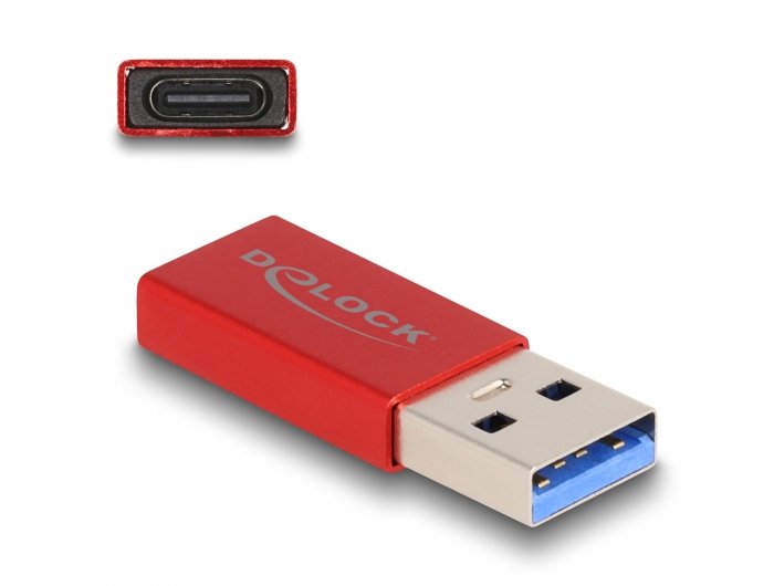Delock 60044 Adaptador Usb 10 Gbps Usb Tipo-A Macho A Usb Type-C Activa Hembra Rojo