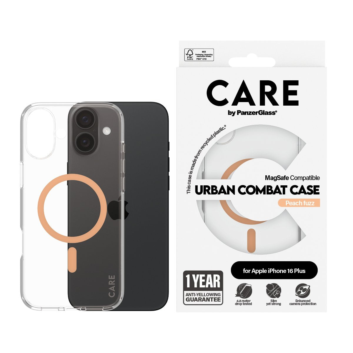 EAN 5715685004414 - PanzerGlass CARE™ by ® Urban Combat Case Transparent w. Peachy MagSafe iPhone 16 Plus funda para teléfono imagen 2