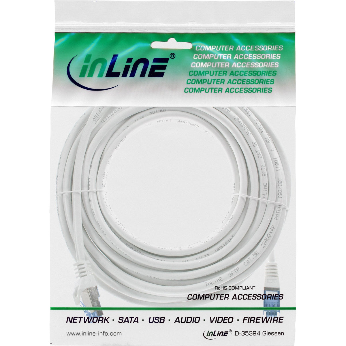 Inline® Patch Cable, Cat.6a, S/Ftp, Tpe (Lszh), Cca, White, 5m