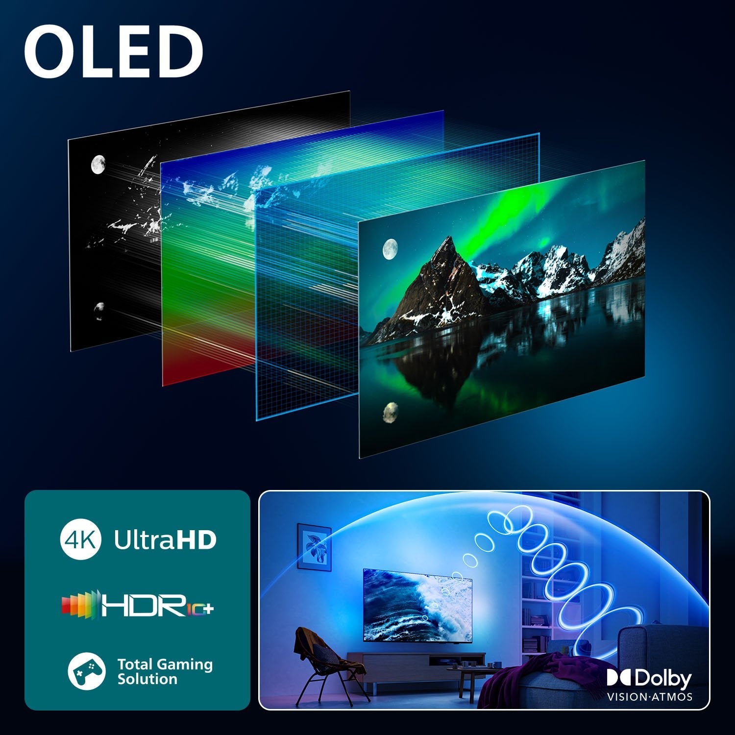 Televisior 194cm 77" (3840x2160) Philips 77oled760 12 16:9 Oled 120hz 4x Hdmi 2.1 3x Usb 3-Seitiges Ambilight P5 Ai Engine Wi-Fi Azultooth Anthracite Gris