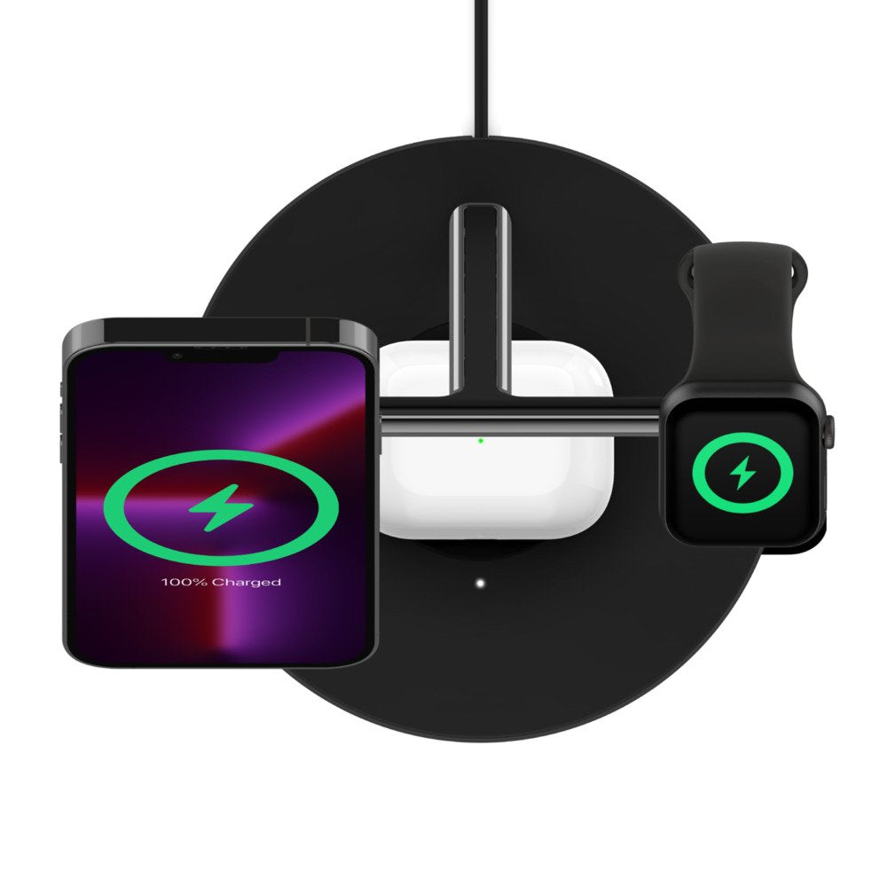Belkin Boost Charge Pro Base De Carga Inalmbrica Con Magsafe + Adaptador De Corriente Ca 15 Vatios Fast Charge Negro Para Apple Airpods, Airpods Pro, Iphone 12, 13, Watch Series 4, Series 5, Series 6, Series 7