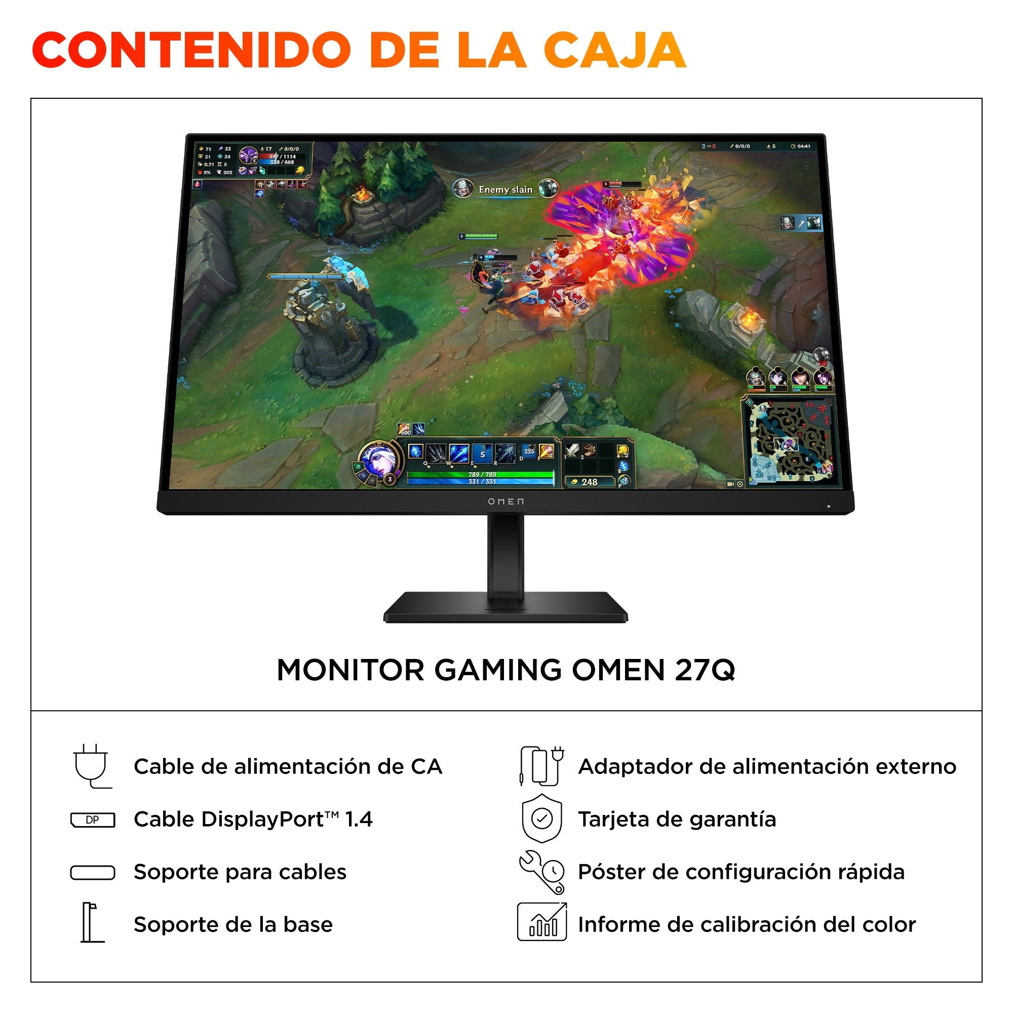 EAN 198701661719 - HP OMEN 27 inch QHD 180Hz Gaming Monitor - 27q G2 pantalla para PC 68,6 cm (27") 2560 x 1440 Pixeles Quad  imagen 6