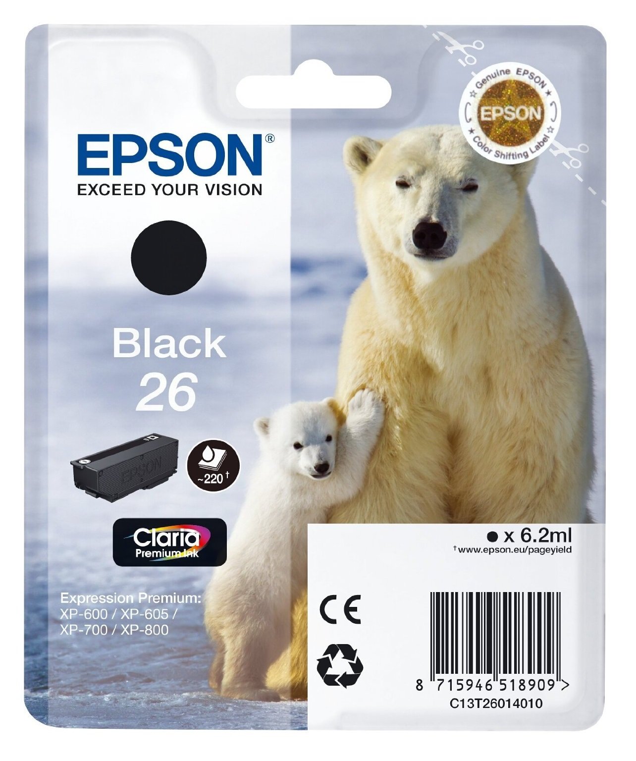 Tinta Original Epson T26 Xp 600 605 700 800 Negro