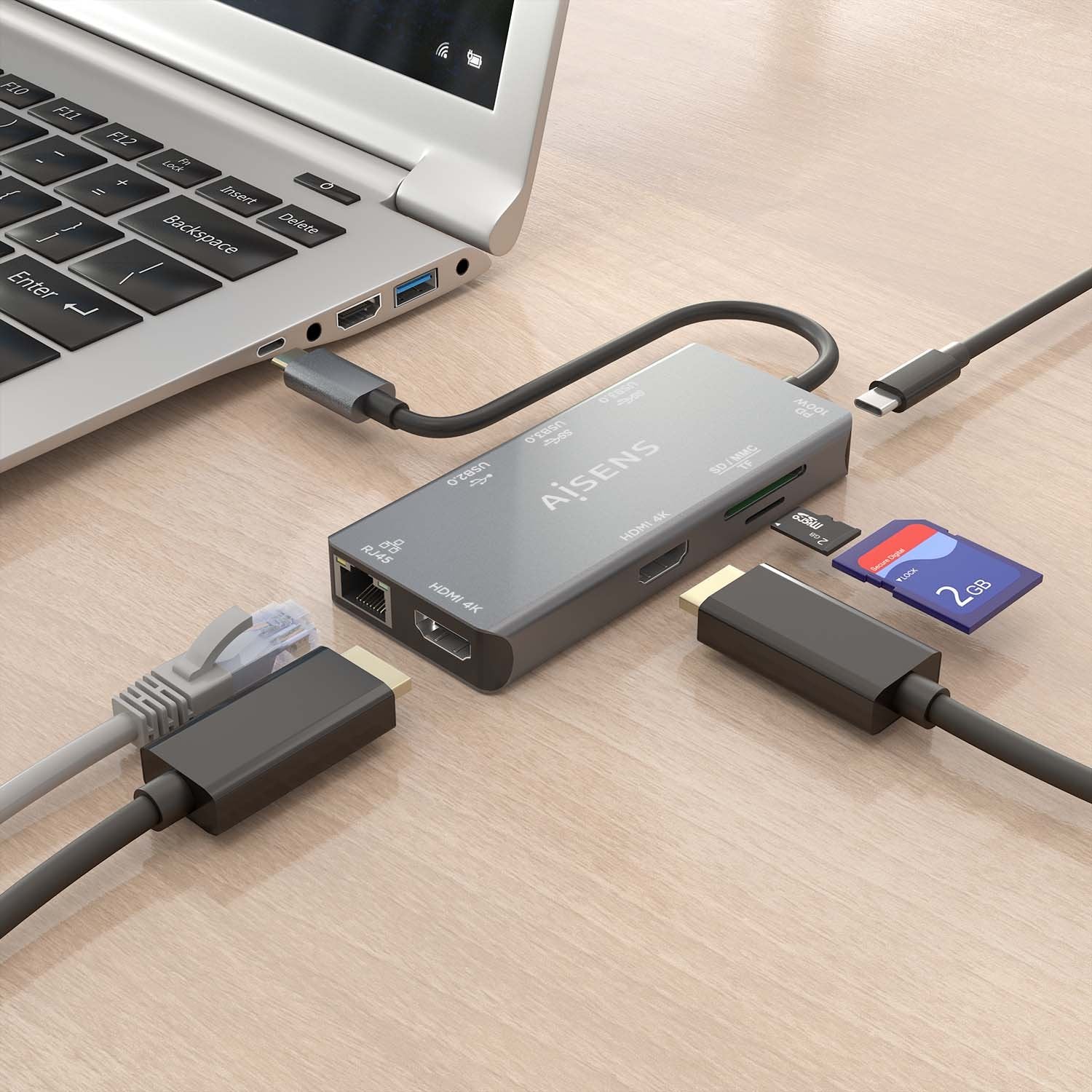 EAN 8435739901724 - AISENS ASUC-9P018-GR base para portátil y replicador de puertos Alámbrico USB 3.2 Gen 1 (3.1 Gen 1) Type- imagen 5