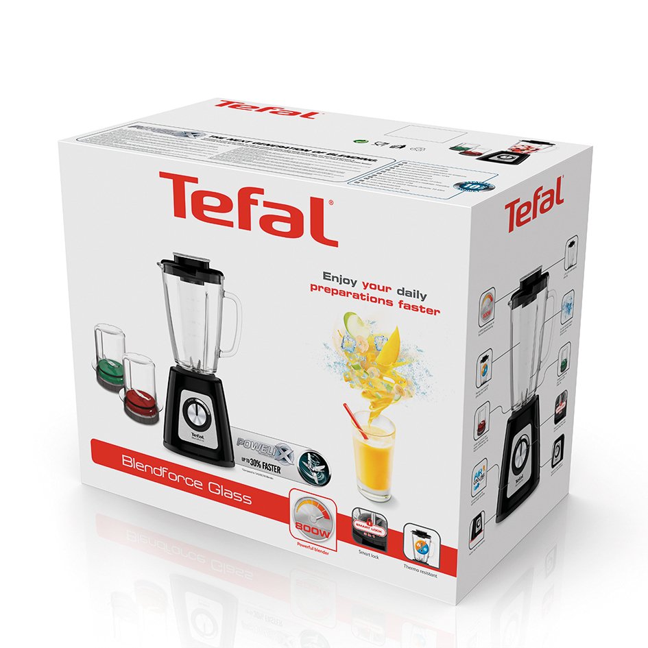 Licuadora Tefal Bl438831 Blendforce 800 W, Jarra Vidrio 1,25 L, Pica Hielo, Negro