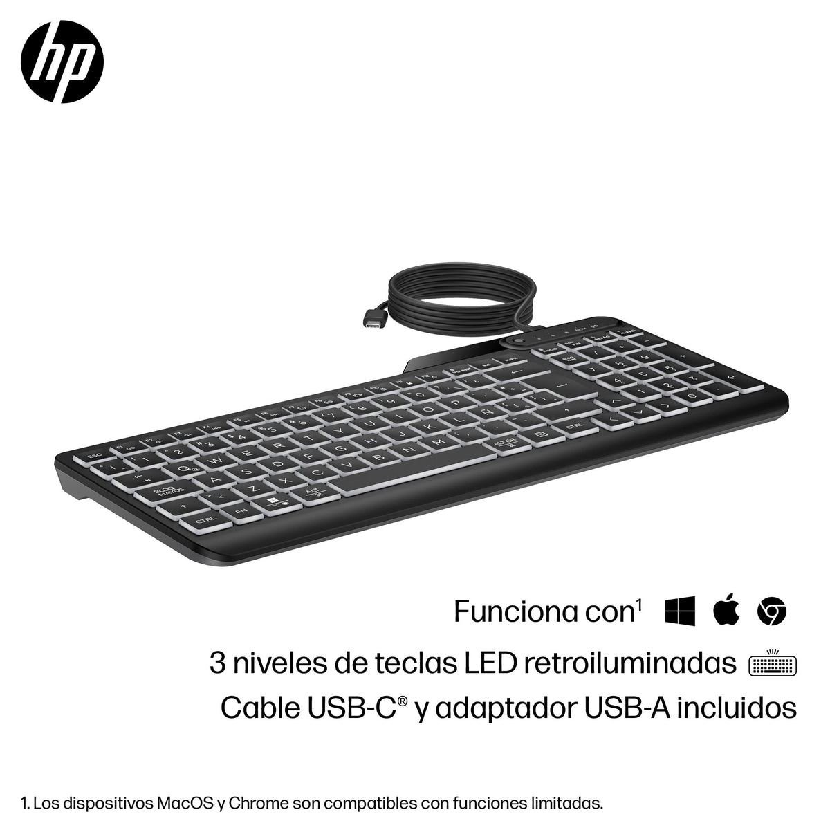 EAN 197192768815 - HP 405 Backlit Wired Keyboard teclado Oficina USB Negro imagen 8