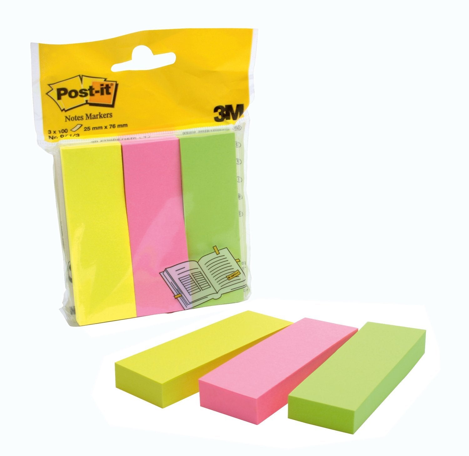 Post-It Pack De 3 Blocs De 100 Marcadores Reposicionables - Forma Rectangular - Colores Surtidos