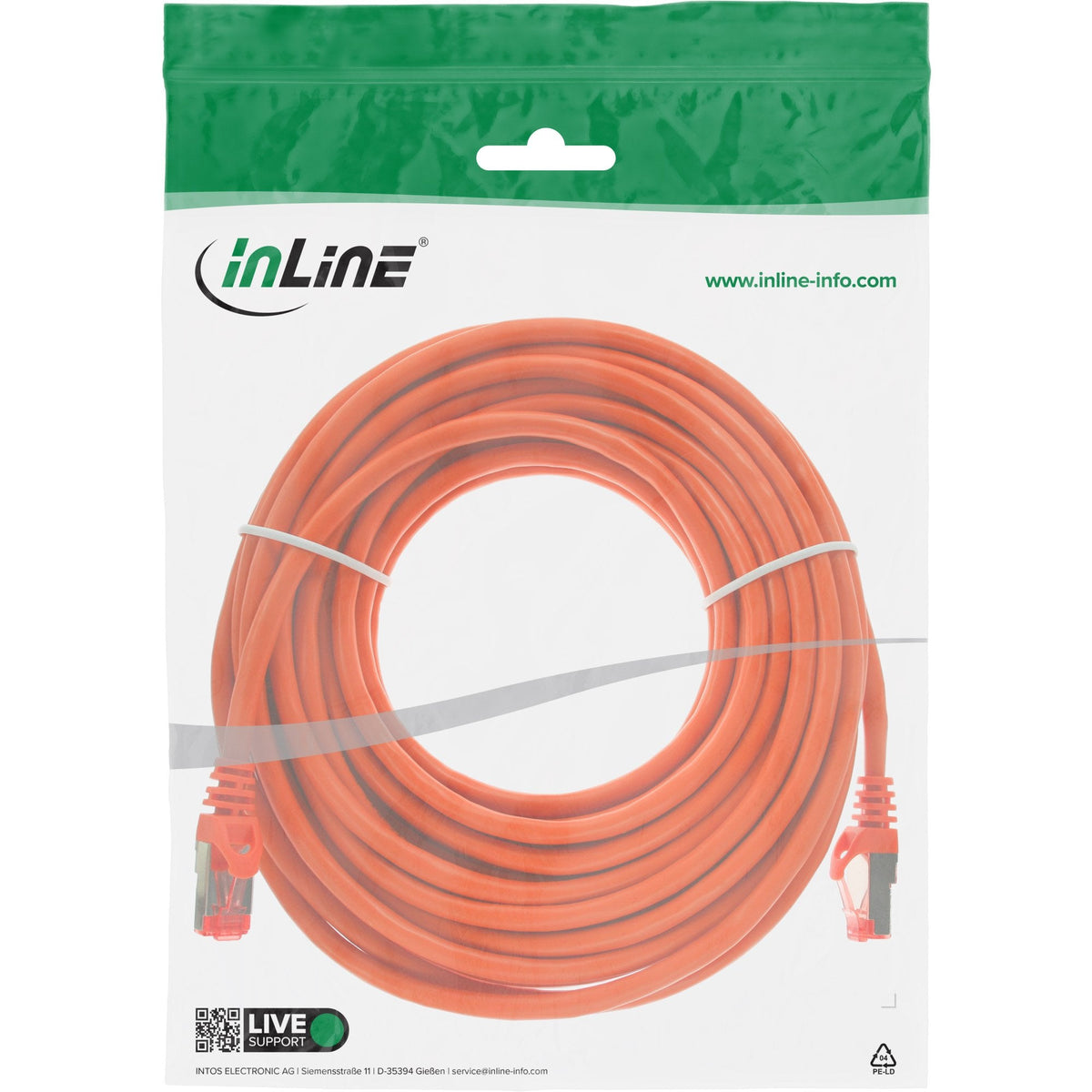 Cable De Red Inline S/Ftp Pimf Cat.6 250mhz Pvc Cobre Naranja 25m