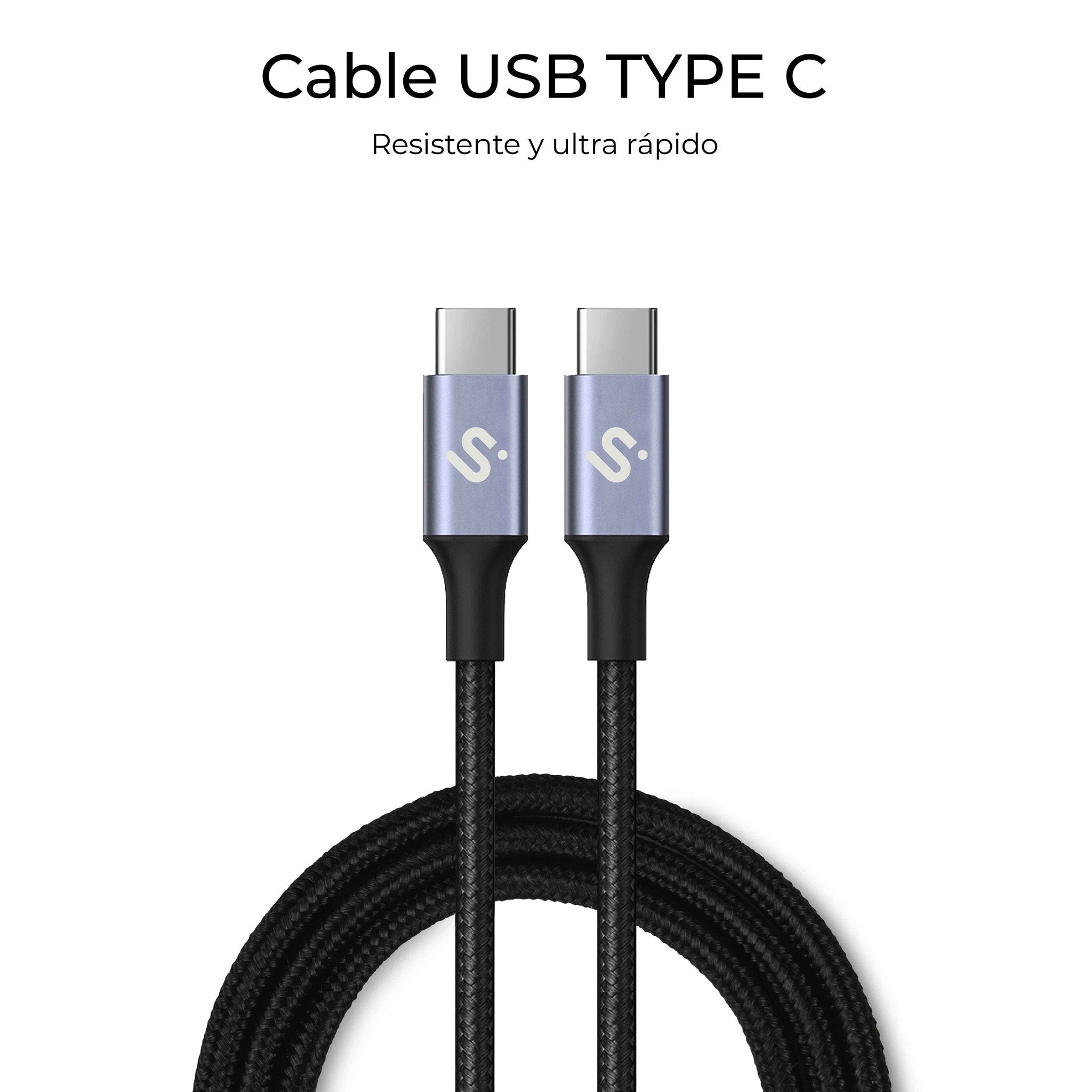 Cable Plus 100w Usb-C/Usb-C 1 M Negro Subblim 100w/ Longitud: 1m/  Usb-C &Harr; Usb-C/ Pd 3.0 Y Qc 3.0,