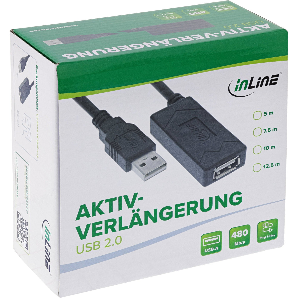 Inline® Usb 2.0 Active Extension, Usb-A Male/Female, 12.5m