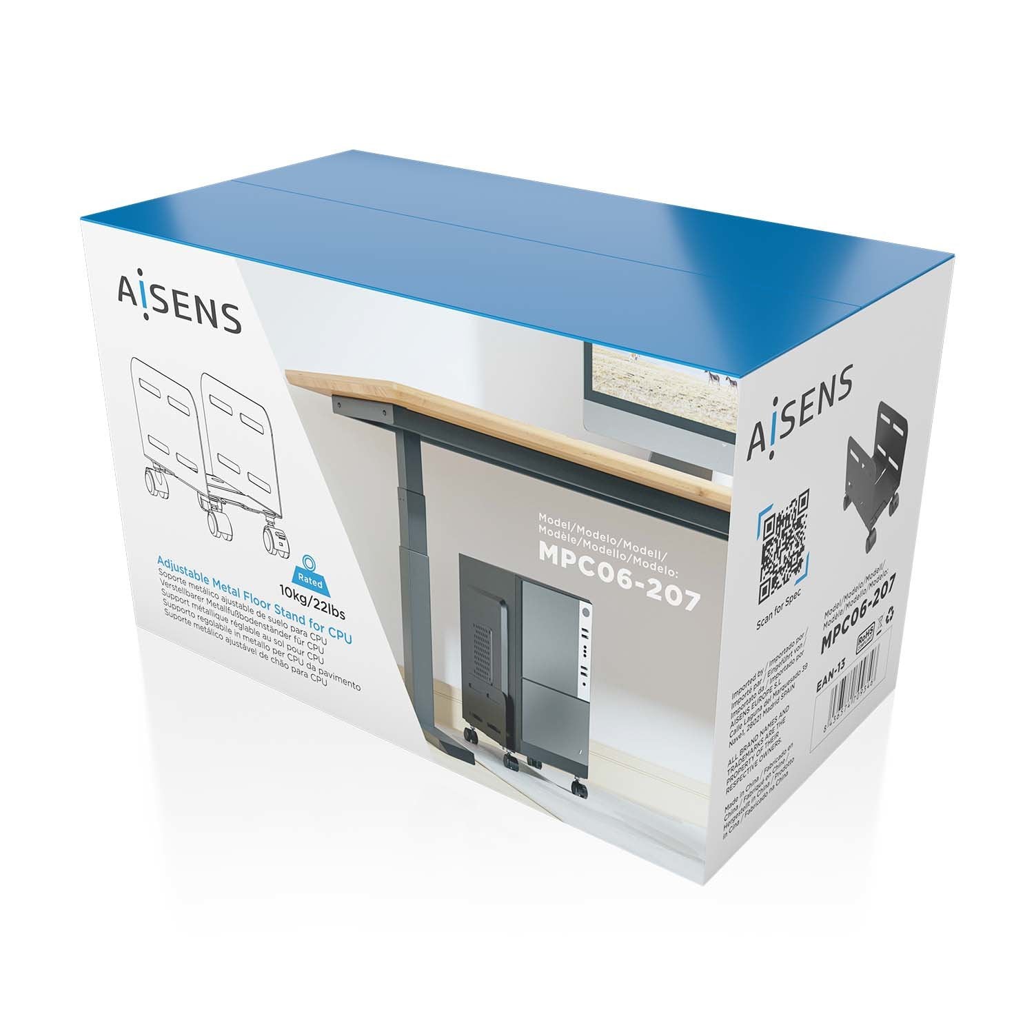 Aisens Soporte Metálico Ajustable De Suelo Para Cpu, Negro