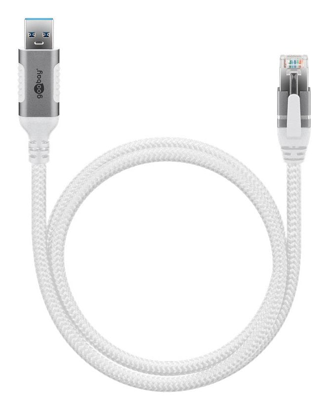 Cable Ethernet Goobay Usb-A 3.2 Gen1 Macho > Rj-45 Macho, Adaptador Lan Blanco, 3 Metros, Cubierta Textil Trenzada 74160