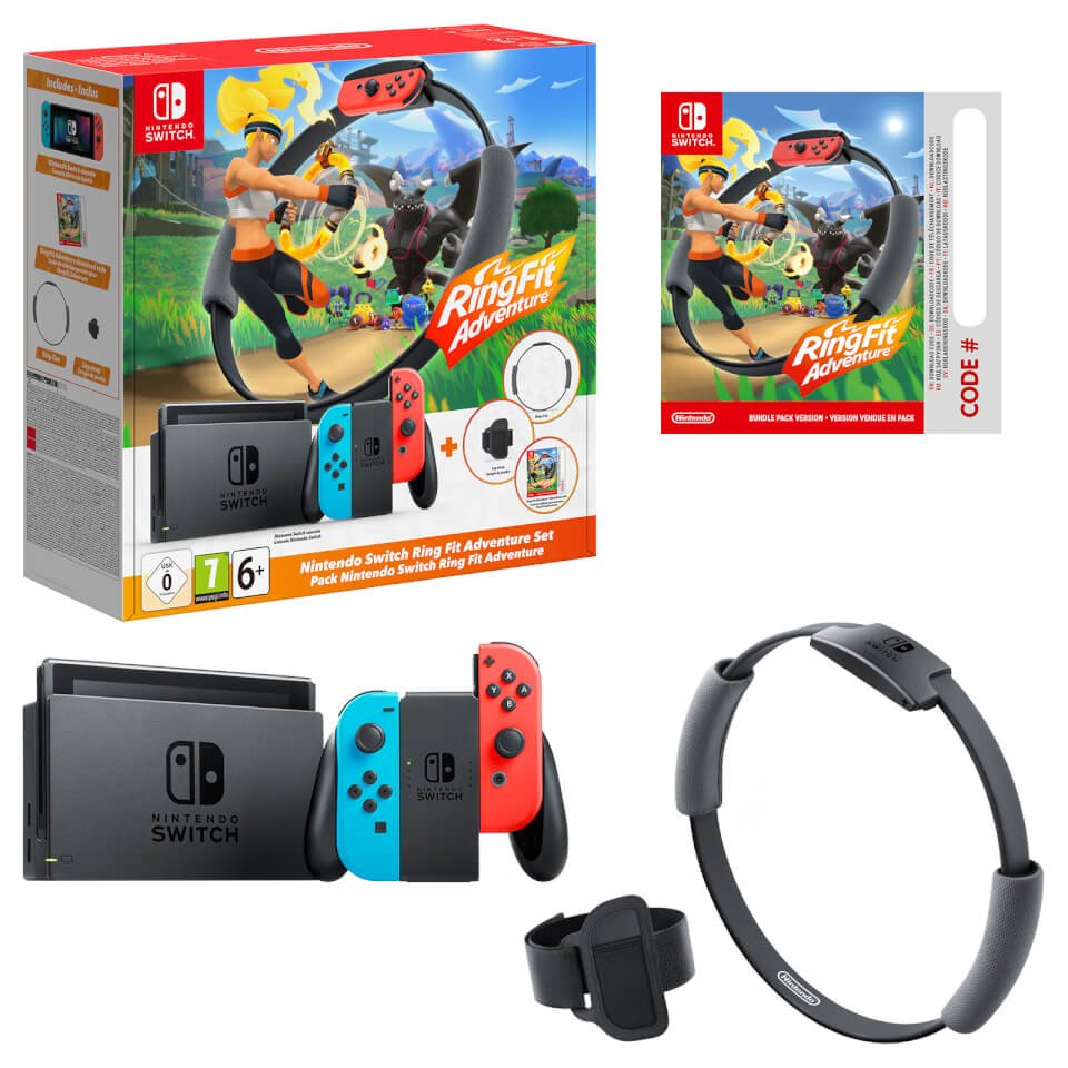 Nintendo Switch Roja Y Azul Incluye 2 Mandos Joy-Con + Juego Ring Fit Adventure + Ring-Con + Cinta Para La Pierna