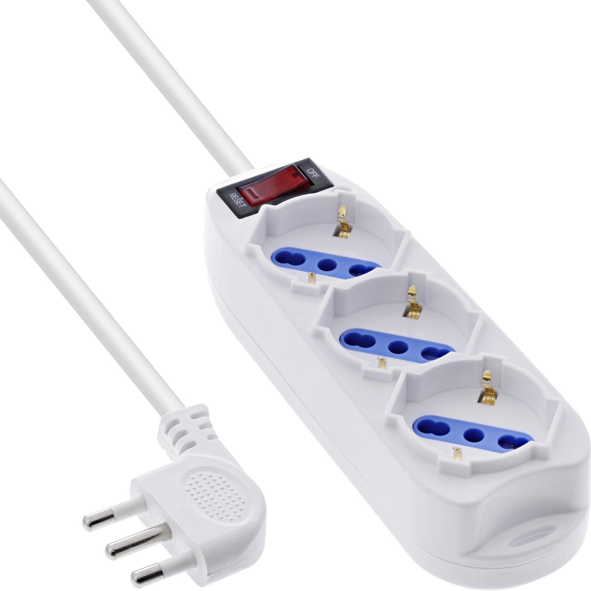 Inline® Power Strip Italy, 3-Way, With Switch, 1.5m, White