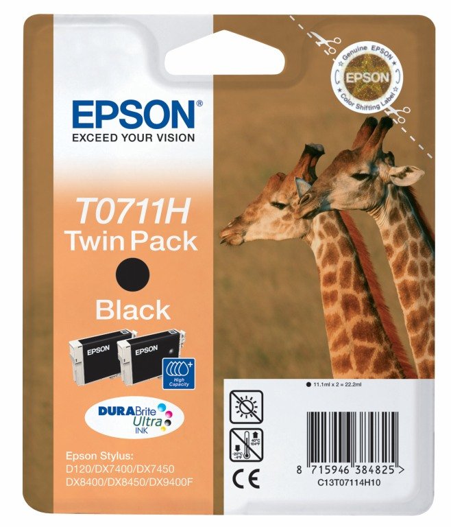 Tinta Original Epson T0711 Twin Pack Paquete De 2 Gran Capacidad Negro