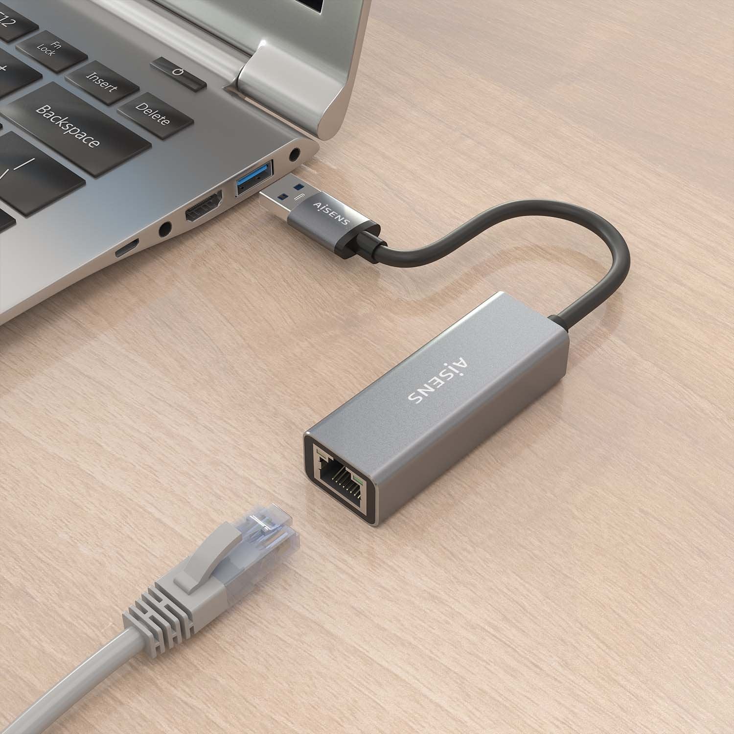 Aisens Conversor Usb 3.0 A Ethernet Gigabit 10/100/1000 Mbps, Gris, 15cm