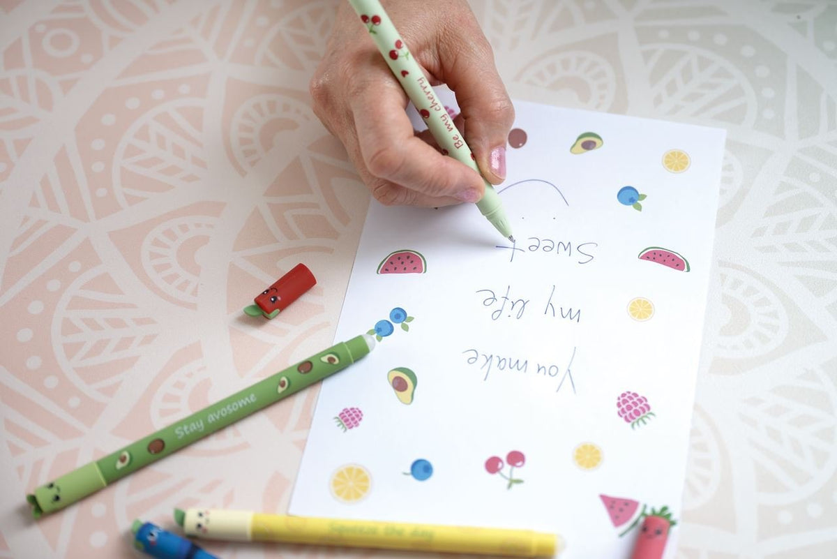 Eberhard Faber Fruity Erase It! Expositor Con 36 Boligrafos Borrables - Trazo 0.7mm - Capuchon Con Formas De Frutas -