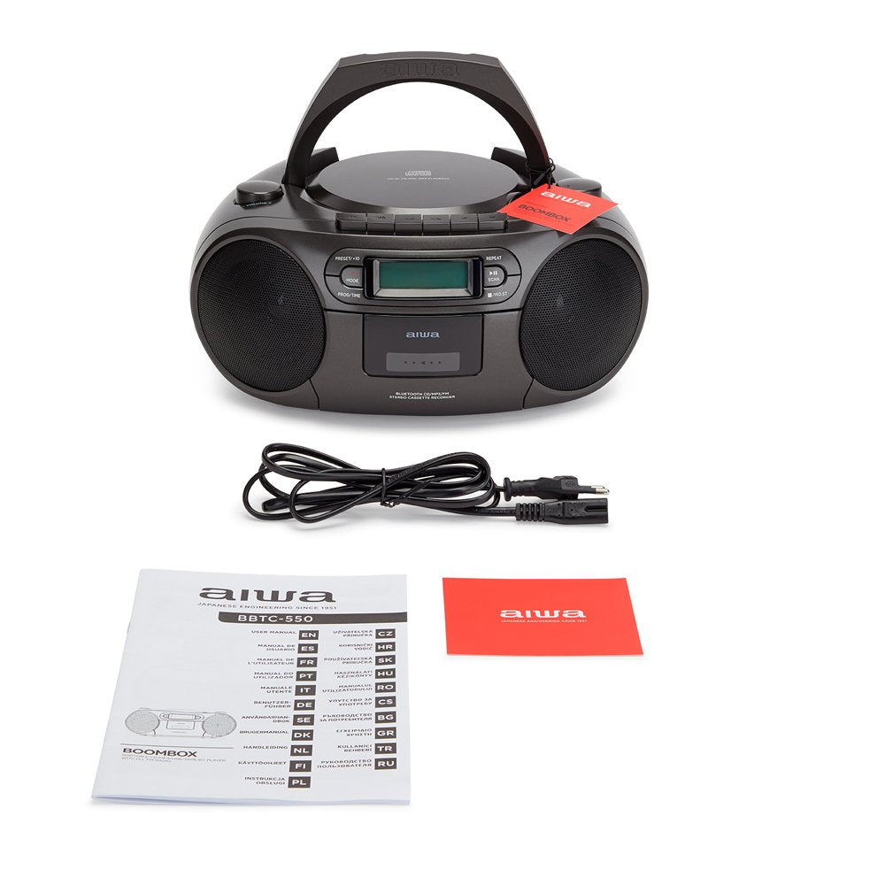 Radio Bluetooth Con Lector De Cd Mp3 Casetes Y Usb Aiwa Boombox Bbtu-550 Black Bt 5.0 6w Rms Fm